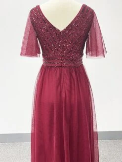 Women‘s Christmas Prom Dress Party Dress Sequin Dress Long Dress Maxi Dress Wine Short Sleeve Pure Color Sparkly Glitter Sequins Fall Winter Autumn V Neck Fashion Wedding Guest Birthday Evening Party -Tesla Style vsspqp1693376308592