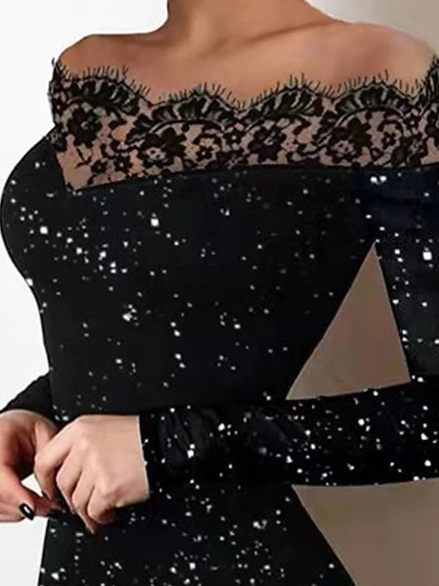 Women‘s Party Dress Wedding Guest Dress Lace Dress Black Dress Bodycon Long Sleeve Pure Color Lace Fall Spring Off Shoulder Party Winter Dress Evening Party 2022 S M L XL XXL 8 Women‘s Party Dress Wedding Guest Dress Lace Dress Black Dress Bodycon Long Sleeve Pure Color Lace Fall Spring Off Shoulder Party Winter Dress Evening Party 2022 S M L XL XXL - Image 6