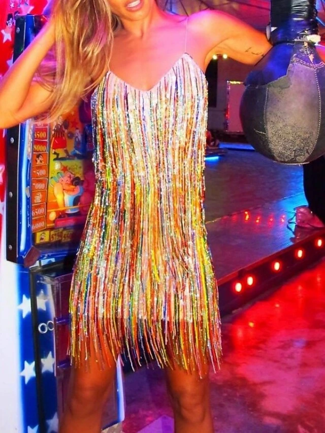 Women's Party Dress Fringe Dress Sequin Dress Mini Dress Colorful Sleeveless Multicolor Tassel Fringe Summer Spring Fall Spaghetti Strap Party Birthday Vacation Summer Dress 2023 S M L XL 5 Women's Party Dress Fringe Dress Sequin Dress Mini Dress Colorful Sleeveless Multicolor Tassel Fringe Summer Spring Fall Spaghetti Strap Party Birthday Vacation Summer Dress 2023 S M L XL - Image 3
