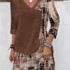 Women's Sweater Dress Winter Dress Jumper Dress Mini Dress Fashion Geometric Color Block Outdoor Daily Date Going Out V Neck Long Sleeve Print 2023 Regular Fit Blue Brown Green S M L XL XXL 3XL -Tesla Style vtlalf1691735832636