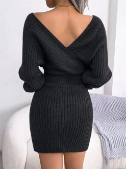 Women's Sweater Dress Winter Dress Jumper Dress Mini Dress Ruched Daily Date Going Out Active Fashion Crew Neck Long Sleeve 2023 Regular Fit Black White Blue Color S M L Size -Tesla Style vtpzwc1692858709841 1