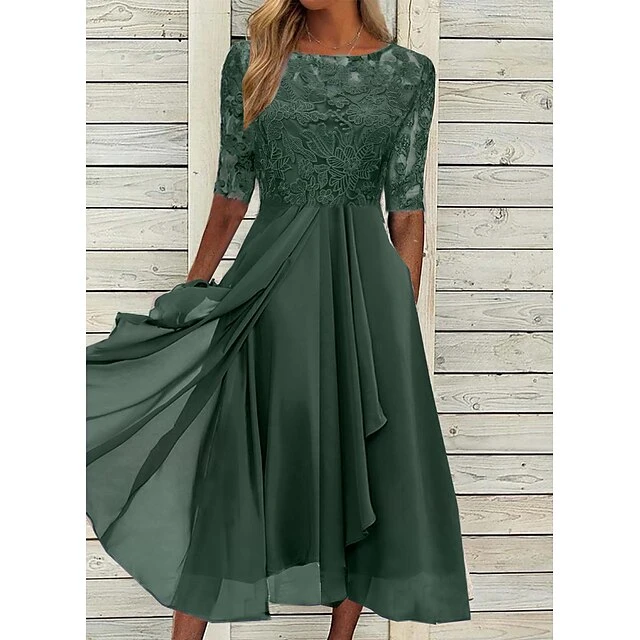 Women‘s Cocktail Party Dress Lace Dress Midi Dress Green Blue Purple Half Sleeve Floral Embroidery Lace Summer Spring Crew Neck Elegant Classic Wedding Guest 2023 S M L XL XXL 3XL 6 Women‘s Cocktail Party Dress Lace Dress Midi Dress Green Blue Purple Half Sleeve Floral Embroidery Lace Summer Spring Crew Neck Elegant Classic Wedding Guest 2023 S M L XL XXL 3XL - Image 4