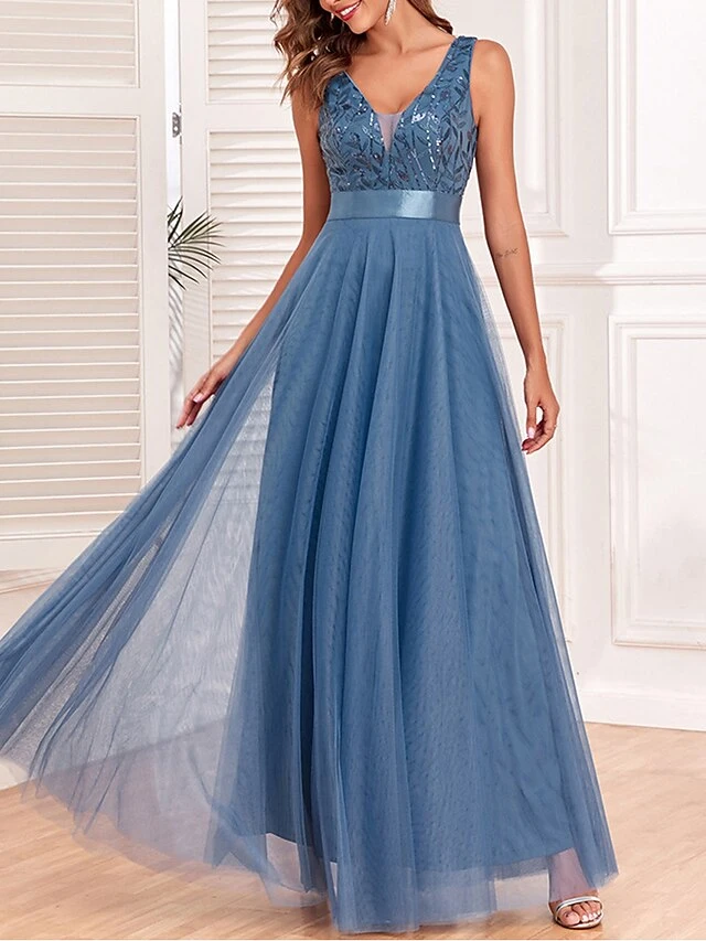 Women‘s Prom Dress Party Dress Sequin Dress Long Dress Maxi Dress Blue Sleeveless Pure Color Sparkly Glitter Sequins Fall Winter Autumn V Neck Fashion Wedding Guest Birthday Evening Party 2023 7 Women‘s Prom Dress Party Dress Sequin Dress Long Dress Maxi Dress Blue Sleeveless Pure Color Sparkly Glitter Sequins Fall Winter Autumn V Neck Fashion Wedding Guest Birthday Evening Party 2023 - Image 5