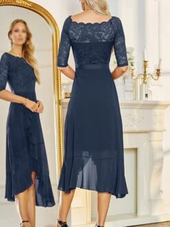 Women's Party Dress Lace Dress Cocktail Dress Midi Dress Pink Navy Blue Fuchsia 3/4 Length Sleeve Pure Color Lace Spring Fall Winter Off Shoulder Fashion Winter Dress Wedding Guest Vacation 2023 S M -Tesla Style vvljoj1692179139196