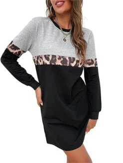 Women's Casual Dress Sweatshirt Dress Print Dress Leopard Print Crew Neck Mini Dress Active Fashion Outdoor Street Long Sleeve Loose Fit Black Fall Winter S M L XL -Tesla Style vwweks1693373837794