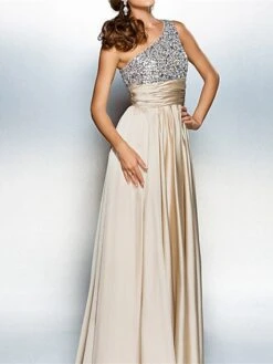 Women's Prom Dress Party Dress Sequin Dress Long Dress Maxi Dress Beige Sleeveless Pure Color Sequins Summer Spring Fall One Shoulder Fashion Party Wedding Guest Birthday 2022 S M L XL -Tesla Style vxemcd1634199797776