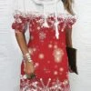 Women's Christmas Hoodie Dress Winter Dress Mini Dress Blue Wine Long Sleeve Snowflake Print Winter Fall Hooded Vacation Casual 2022 S M L XL XXL 3XL