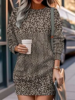 Women's Casual Dress Sweatshirt Dress Mini Dress Warm Fashion Outdoor Vacation Going Out Crew Neck Print Floral Loose Fit Black Red Blue S M L XL XXL -Tesla Style vxrvgf1694502669259