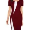 Women's Work Dress Sheath Dress Semi Formal Dress Fashion Midi Dress Patchwork Crew Neck Short Sleeve Color Block Slim Black White Wine Summer Spring S M L XL XXL -Tesla Style vycndy1679311684329