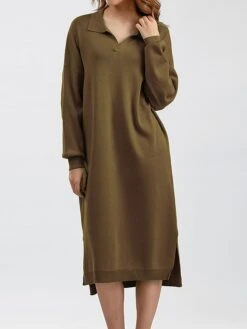 Women's Sweater Dress Jumper Dress Winter Dress Midi Dress Warm Plain Outdoor Holiday Vacation Going Out Lapel Long Sleeve 2023 Loose Fit Black Blue Brown One Size -Tesla Style vyddgh1697767692217