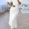 Women's Party Dress Wedding Guest Dress Bodycon Midi Dress White Rose Short Sleeve Pure Color Ruched Summer Spring Fall Crew Neck Fashion Wedding Guest Vacation 2023 S M L XL XXL 3XL -Tesla Style vynalz1692084089743