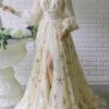 Women's Party Dress Sequin Dress Homecoming Dress Long Dress Maxi Dress Light Yellow Long Sleeve Star Sequins Fall Winter Autumn Stand Collar Modern Fall Dress 2023 S M L XL XXL