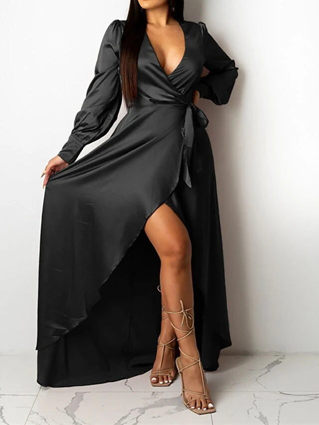 Women‘s Wedding Guest Dress Party Dress Satin Dress Sheath Dress Swing Dress Long Dress Maxi Dress Black Yellow Pink Long Sleeve Pure Color Lace Up Winter Fall Spring V Neck Mature Winter Dress 2023 14 Women‘s Wedding Guest Dress Party Dress Satin Dress Sheath Dress Swing Dress Long Dress Maxi Dress Black Yellow Pink Long Sleeve Pure Color Lace Up Winter Fall Spring V Neck Mature Winter Dress 2023 - Image 12