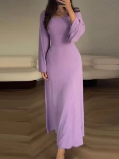 Women's Work Dress Casual Dress A Line Dress Fashion Winter Dress Daily Flared Sleeve Long Dress Maxi Dress Patchwork Crew Neck Long Sleeve Plain Regular Fit Black Pink Purple Fall Winter S M L XL -Tesla Style vzrrii1697003398030