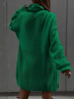 Women‘s Christmas Sweater Dress Jumper Dress Winter Dress Fashion Outdoor Christmas Street Daily Turtleneck Long Sleeve Patchwork 2023 Loose Fit Green S M L -Tesla Style wbccih1693912641954