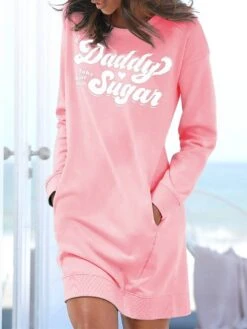 Women's Casual Dress Sweatshirt Dress Winter Dress Letter Pocket Print Crew Neck Mini Dress Fashion Streetwear Outdoor Daily Long Sleeve Loose Fit Pink Blue Gray Fall Winter S M L XL XXL