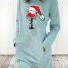Women‘s Christmas Hoodie Dress Winter Dress Light Blue Grey White Long Sleeve Hat Pocket Print Winter Fall Crew Neck Stylish Casual Fall Dress Loose Fit 2022 S M L XL 2XL / Cotton -Tesla Style wbhnls1666175051902