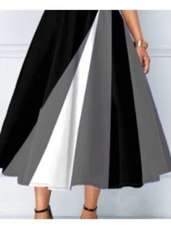 Women's Casual Dress Church Dress Midi Dress Black Half Sleeve Color Gradient Patchwork Summer Spring V Neck Modern 2023 S M L XL 2XL 3XL -Tesla Style wbrxpl1660722005001