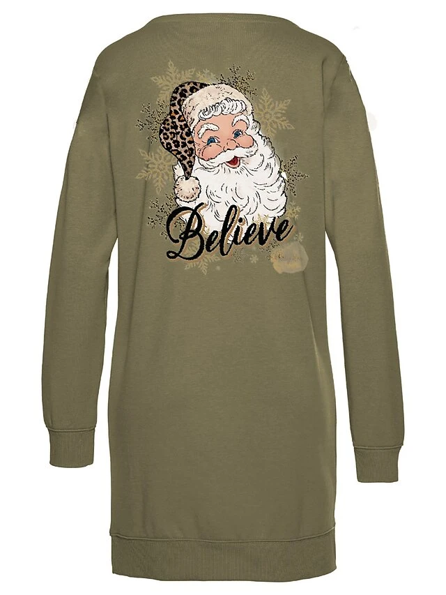 Women's Casual Dress Christmas Dress Sweatshirt Dress Santa Claus Ugly Christmas Pocket Print Crew Neck Mini Dress Fashion Streetwear Outdoor Christmas Long Sleeve Loose Fit Army Green Fall Winter S 4 Women's Casual Dress Christmas Dress Sweatshirt Dress Santa Claus Ugly Christmas Pocket Print Crew Neck Mini Dress Fashion Streetwear Outdoor Christmas Long Sleeve Loose Fit Army Green Fall Winter S - Image 2
