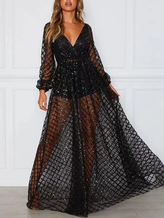 Women's Party Dress Sequin Dress Swing Dress Long Dress Maxi Dress Black Gold Long Sleeve Pure Color Sequins Spring Fall Winter V Neck Fashion Party Winter Dress Wedding Guest 2023 S M L XL 6 Women's Party Dress Sequin Dress Swing Dress Long Dress Maxi Dress Black Gold Long Sleeve Pure Color Sequins Spring Fall Winter V Neck Fashion Party Winter Dress Wedding Guest 2023 S M L XL - Image 4