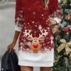 Women's Christmas Dress Casual Dress Mini Dress Warm Fashion Outdoor Christmas Vacation Crew Neck Print Snowflake Deer Regular Fit White Wine Red S M L XL XXL -Tesla Style wefzxl1697108783699