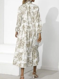 Women's Work Dress Swing Dress Semi Formal Dress Fashion Midi Dress Print Stand Collar Long Sleeve Floral Loose Fit Red Blue Green Fall S M L XL XXL -Tesla Style wekqjk1693300598230