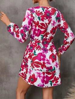 Women's Work Dress Semi Formal Dress Wrap Dress Fashion Mini Dress Ruffle Layered V Neck Long Sleeve Floral Regular Fit Red Purple Orange Fall S M L XL XXL -Tesla Style wenkcw1693300610582