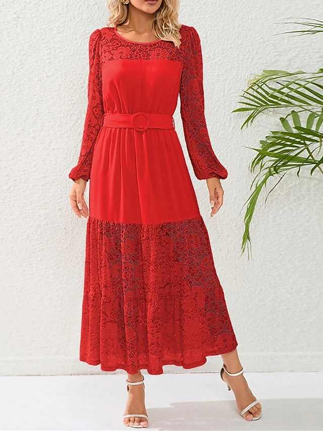 Women's Prom Dress Party Dress Lace Dress Long Dress Maxi Dress Black Pink Red Long Sleeve Pure Color Lace Spring Fall Winter Crew Neck Fashion Winter Dress Birthday Evening Party 2023 S M L XL XXL 10 Women's Prom Dress Party Dress Lace Dress Long Dress Maxi Dress Black Pink Red Long Sleeve Pure Color Lace Spring Fall Winter Crew Neck Fashion Winter Dress Birthday Evening Party 2023 S M L XL XXL - Image 8