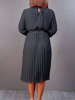 Women's Work Dress Casual Dress Black Dress Fashion Office Daily Workfashion Midi Dress Lace Up Pleated Crew Neck Long Sleeve Plain Regular Fit Black White Red Fall Winter S M L XL XXL -Tesla Style weuvmf1695645185302