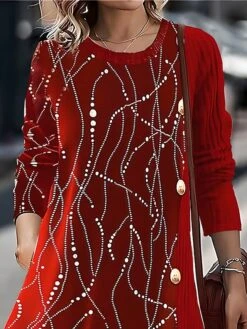 Women's Party Dress Velvet Dress Cocktail Dress Midi Dress Burgundy Long Sleeve Geometric Patchwork Spring Fall Winter Crew Neck Fashion Winter Dress Office Christmas 2023 S M L XL XXL 3XL -Tesla Style wfdewo1697441493942