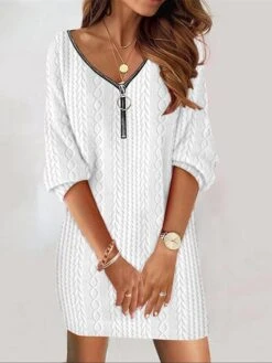 Women's Work Dress Casual Dress Sheath Dress Fashion Winter Dress Daily Mini Dress Backless V Neck Long Sleeve Plain Loose Fit Black White Pink Fall Winter S M L XL XXL