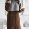 Women‘s Sweater Dress Winter Dress Wine Army Green Dusty Blue Brown Black Long Sleeve Color Block Patchwork Winter Fall Crew Neck Turtleneck Casual S M L XL XXL 3XL Cotton