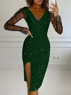 Women's Party Dress Sequin Dress Lace Dress Knee Length Dress Black Wine Navy Blue Long Sleeve Polka Dot Sequins Spring Fall Winter V Neck Fashion Party Winter Dress Wedding Guest 2023 S M L XL 2XL -Tesla Style wfwybu1658803646596