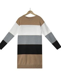 Women's Sweater Dress Winter Dress Jumper Dress Mini Dress Fashion Color Block Stripe Daily Date Going Out Weekend Crew Neck Long Sleeve Patchwork Ribbed 2023 Loose Fit Black Blue Green S M L XL -Tesla Style wghufp1694595940220