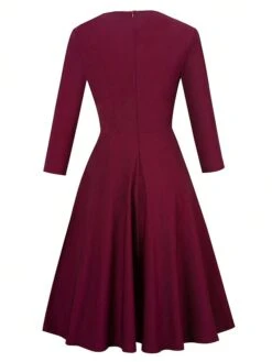 Women's Party Dress Cocktail Dress Wedding Guest Dress Midi Dress Wine Long Sleeve Pure Color Lace Spring Fall Winter Crew Neck Fashion Winter Dress Christmas Wedding Guest S M L XL XXL 3XL -Tesla Style wgtmrk1697183117180
