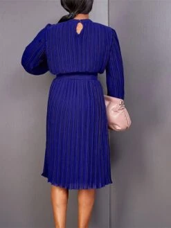 Women's Work Dress Casual Dress Black Dress Fashion Office Daily Workfashion Midi Dress Lace Up Pleated Crew Neck Long Sleeve Plain Regular Fit Black White Red Fall Winter S M L XL XXL -Tesla Style wgvkqf1695645186606