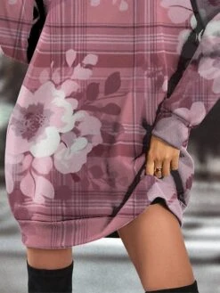 Women's Casual Dress Sweatshirt Dress Winter Dress Floral Plaid Pocket Print Crew Neck Mini Dress Fashion Streetwear Outdoor Daily Long Sleeve Loose Fit Pink Fall Winter S M L XL XXL -Tesla Style wheoho1694590303756