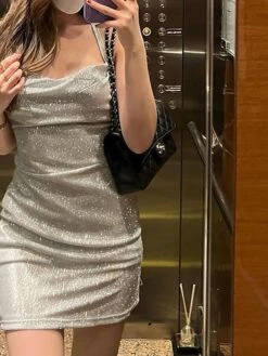 Women's Party Dress Homecoming Dress Holiday Dress Mini Dress Silver Black Pink Sleeveless Pure Color Cold Shoulder Fall Winter Spaghetti Strap Party Party 2023 S M L