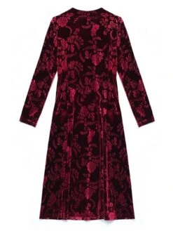 Women's Party Dress Velvet Dress Print Dress Midi Dress Maroon Dark Green Purple Long Sleeve Floral Print Spring Fall Winter V Neck Stylish Party Winter Dress Wedding Guest 2023 XL 2XL 3XL 4XL 5XL 6XL -Tesla Style wifkvo1665489374619