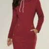 Women‘s Hoodie Dress Winter Dress Short Mini Dress ArmyGreen Black Red Wine Light Grey Dark Gray Long Sleeve Pure Color Pocket Fall Winter Hooded Basic Casual Modern Loose 2022 S M L XL 2XL 3XL 4XL -Tesla Style wiikjy1625120828692