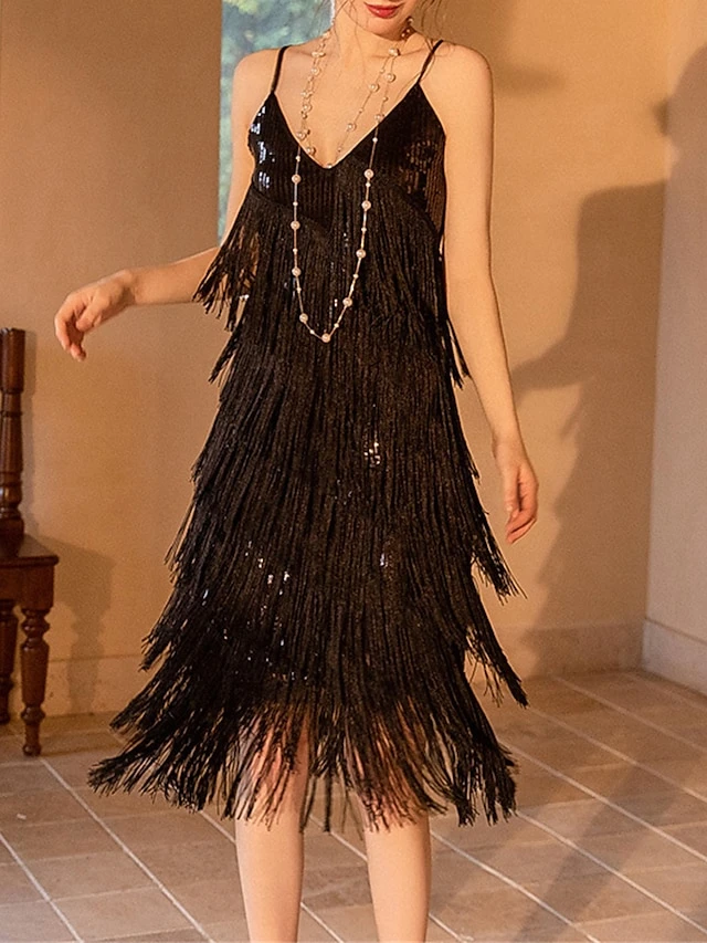 Women‘s Retro 1920s Fringe Dress Black Dress Midi Dress Party Cocktail Party Sequins Tassel Fringe Plain Spaghetti Strap Sleeveless Regular Fit Summer Spring 2023 Red XS S M L 3 Women‘s Retro 1920s Fringe Dress Black Dress Midi Dress Party Cocktail Party Sequins Tassel Fringe Plain Spaghetti Strap Sleeveless Regular Fit Summer Spring 2023 Red XS S M L