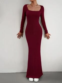 Women's Sweater Dress Jumper Dress Sheath Dress Long Dress Maxi Dress Fashion Pure Color Outdoor Daily Holiday Vacation U Neck Long Sleeve 2023 Slim Black Wine Brown S M L XL -Tesla Style wkljnb1692090327997
