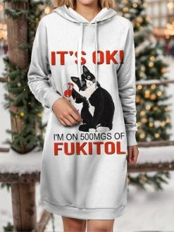 Women's Hoodie Dress Casual Dress Mini Dress Warm Fashion Outdoor Holiday Vacation Hoodie Print Animal Loose Fit White Blue Fuchsia S M L XL XXL -Tesla Style wldocy1697542903384