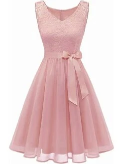 Women's Party Dress Lace Dress Homecoming Dress Midi Dress Pink Wine Khaki Sleeveless Pure Color Lace Summer Spring Fall V Neck Vintage Wedding Guest Birthday Vacation 2023 S M L XL XXL -Tesla Style wllasw1691399769423