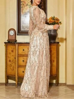 Women's Party Dress Sequin Dress Homecoming Dress Long Dress Maxi Dress Black Gold Long Sleeve Pure Color Sequins Fall Winter Autumn Deep V Modern Winter Dress Fall Dress 2023 S M L XL -Tesla Style wmjvzp1693535280897