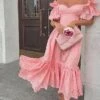 Women‘s Party Dress Wedding Guest Dress Swing Dress Midi Dress Pink Short Sleeve Pure Color Ruffle Spring Summer Off Shoulder Elegant 2023 S M L XL XXL -Tesla Style wmvwuo1642488861520