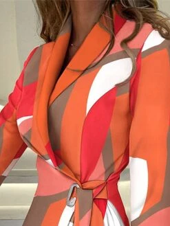 Women's Work Dress Blazer Dress A Line Dress Midi Dress Black Fuchsia Orange 3/4 Length Sleeve Color Block Ruched Fall Winter Autumn Shirt Collar Elegant 2023 S M L XL XXL -Tesla Style wmzvxf1663646502547