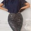 Women‘s Party Dress Sequin Dress Homecoming Dress Work Dress Mini Dress Dark Blue Short Sleeve Pure Color Sparkly Glitter Lace Up Spring Fall Winter Crew Neck Fashion Wedding Guest -Tesla Style wnbris1692787570783