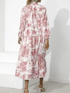 Women's Work Dress Swing Dress Semi Formal Dress Fashion Midi Dress Print Stand Collar Long Sleeve Floral Loose Fit Red Blue Green Fall S M L XL XXL -Tesla Style wnesih1693300588444