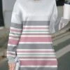 Women's Casual Dress Sweatshirt Dress Winter Dress Stripe Print Crew Neck Mini Dress Fashion Streetwear Outdoor Daily Long Sleeve Loose Fit Pink Blue Purple Fall Winter S M L XL XXL -Tesla Style wngvvi1695896626816